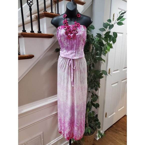 Ash & Sara Women Pink & White Floral Viscose Off the Shoulder Long Maxi Dress S - Picture 12 of 12